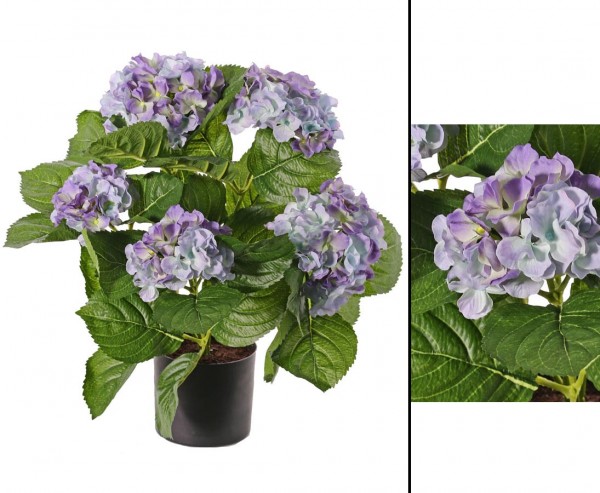 Hortensien Kunstblume mit 5 blaufarbig Blüten Höhe 42cm
