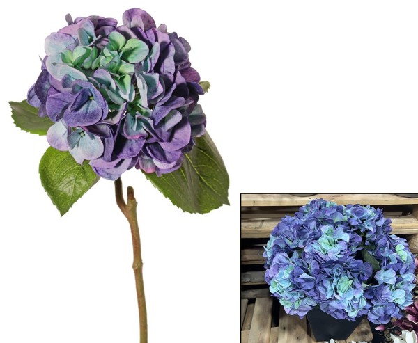 Hortensien Kunstblume 60cm mit bläulich farbiger 18cm breiter Blüte