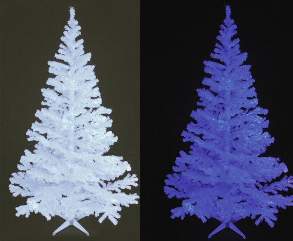 Tannenbaum glitzerweiß und UV aktiv mit 1114 Nadeln inkl.Ständer 240cm hoch