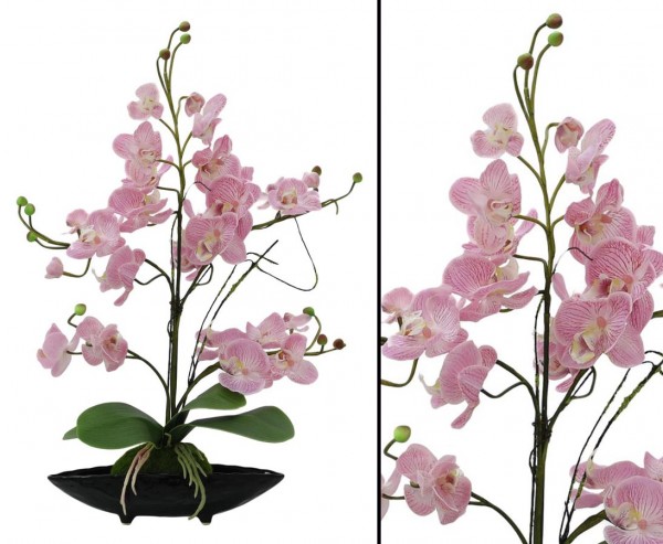 Künstliche Orchidee mit rosa Blüten 60cm in schwarzer Dekoschale