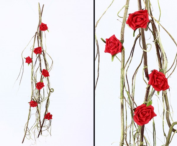 Künstliche Rosengirlande mit 7 roten Blüten 140cm lang