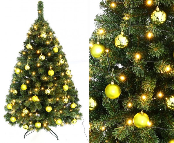 Christbaum "Maria" mit 24 lime farbigen Kugeln und Beleuchtung Höhe 150cm