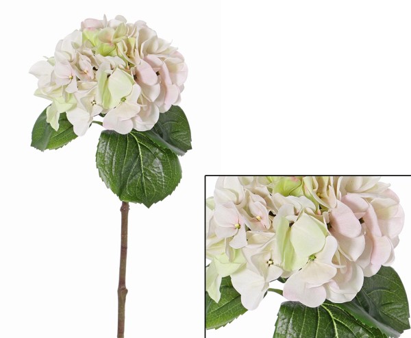Hortensien Kunstblume 60cm mit weiß-limonen farbiger 18cm breiter Blüte