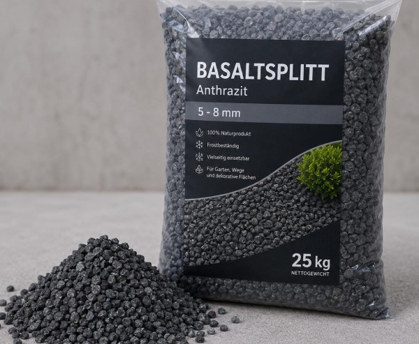 Basaltsplitt Anthrazit mit 5-8mm in 25kg als Füllmaterial für Kunstpflanzen