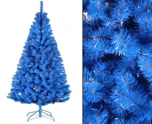 Künstlicher farbiger Tannenbaum blau 180cm mit PVC Nadeln schwer entflammbar