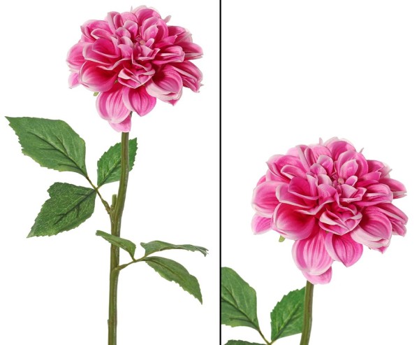 Kunstblume Dahlie 58cm mit magenta farbiger Blüte mit einem Durchmesser von 12cm