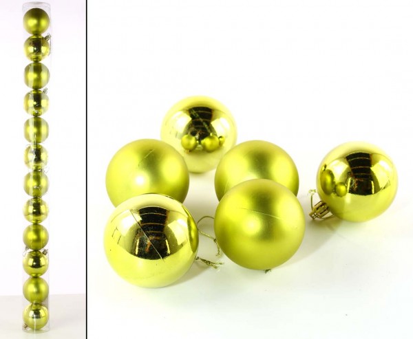 Christbaumkugeln Set aus Kunststoff in lime-grün mit 6cm matt und glänzend