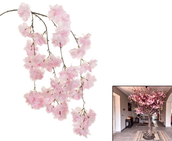 Kirschblütenzweig 130cm mit 68 künstlichen rosafarbigen Blüten