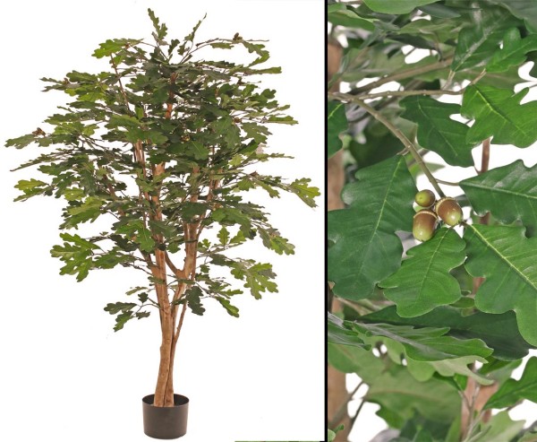 Künstlicher Eichenbaum 180cm mit 2 Echtstämmen 930 Blätter und 54 Eicheln