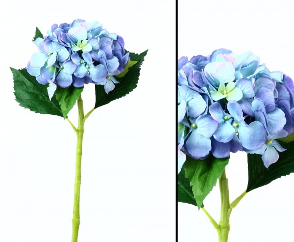 Kunstblume Hortensie mit blau-violetter Blüte Ø 15cm wasserfesten Stiel Länge 50cm