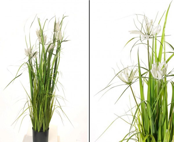 Kunst Gras blühend, mit 5 langen und feinen Grasblüten, Höhe 140cm