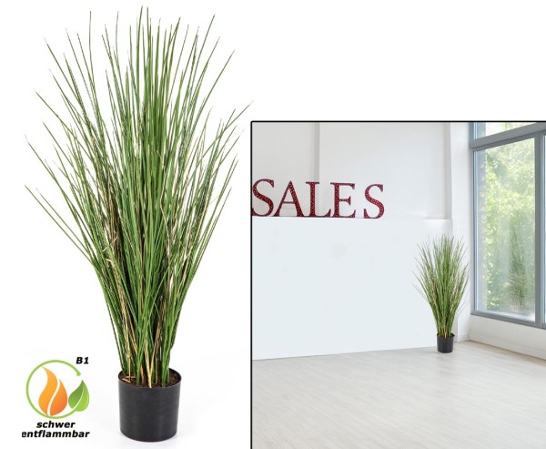 Gras Busch im Topf mit künstlichen PE Halmen Höhe ca. 80cm in schwer entflammbar