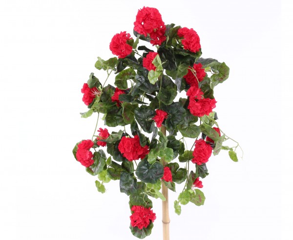 Kunstblume Geranie hängend mit 22 roten Blüten und 128 Blätter, 70cm