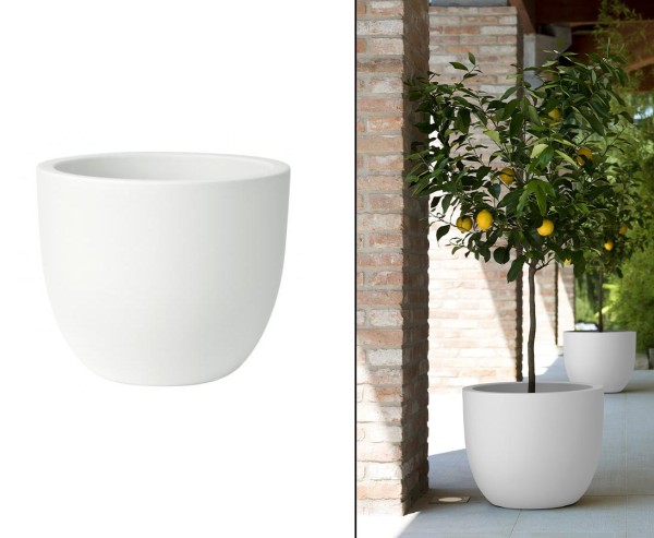 Übertopf weiß als Pflanzkübel rund mit Durch. 24cm und einer Höhe von 20cm aus Kunststoff