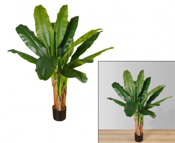 Künstliche Bonsai Bananen Staude mit 18 Blätter 3 Stämme Höhe ca. 110cm