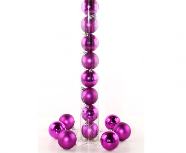 Lila Weihnachtskugeln mit 6cm als 12er Set gemischt in matt und glänzend