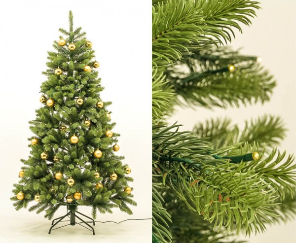 Spritzguss Christbaum mit LED Beleuchtung und goldenen Kugeln, 498 Tips B1, Höhe 150cm