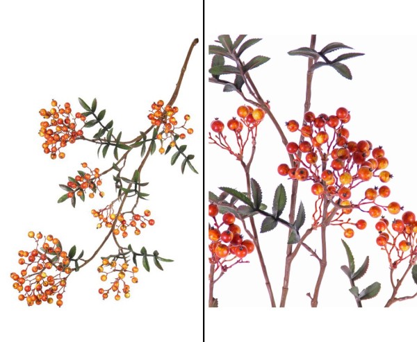 Künstlicher Vogelbeeren Zweig 112cm mit 10 Blattsets und 24 Beerenbündel