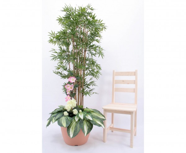 Bambus Kunstbaum Arrangement mit weißen Geranien, Höhe 180cm
