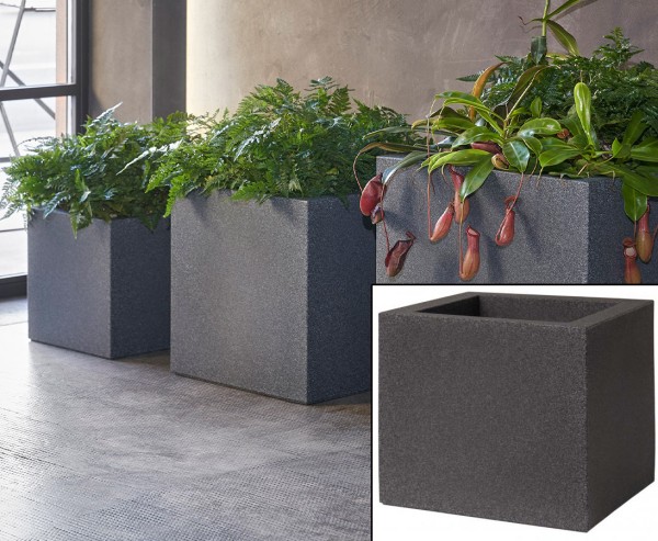 Kube als Pflanzkasten im Granit design 30x30cm mit integrierten Rollen zum Schieben