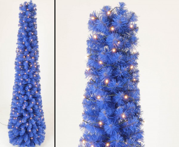 Künstlicher blauer Christbaum Kasan in Kegelform 180cm, 192 LEDs