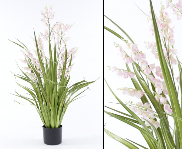 Künstliche Glockenblume mit rosa-weißen Blüten und Gras 105cm
