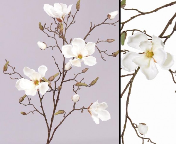 Zweig Deko Magnolien, 4 Blüten weiß, Höhe 107cm