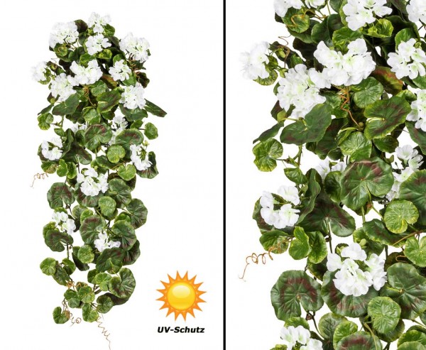 Geranien Hänger mit 17 weißen Kunstblumen UV-Beständig, 80cm