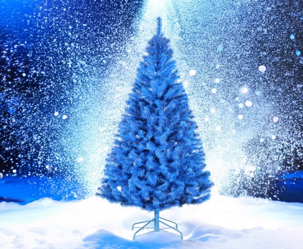 Künstlicher farbiger blauer Tannenbaum 210cm mit PVC Nadeln schwer entflammbar