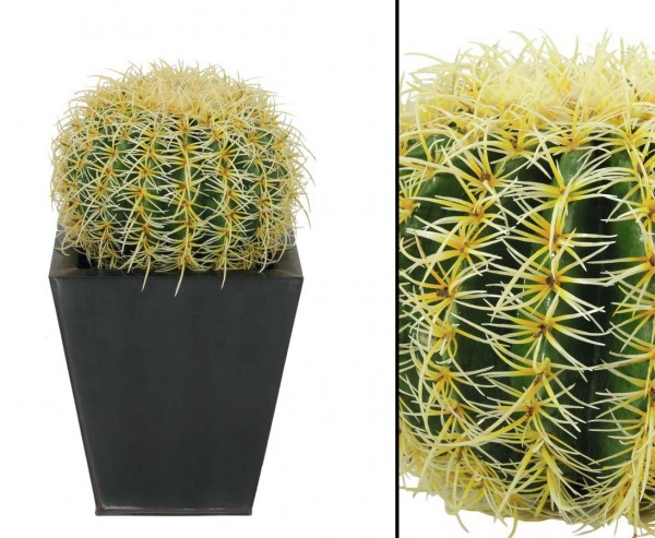 Goldkugelkaktus künstlich mit vielen gelben Stacheln Ø 27cm