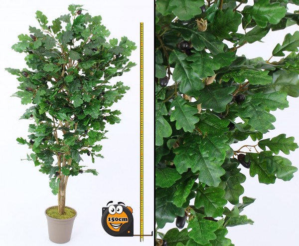 Kunstbaum Eiche 150cm mit 525 Textilfaser Blätter und Naturstämme