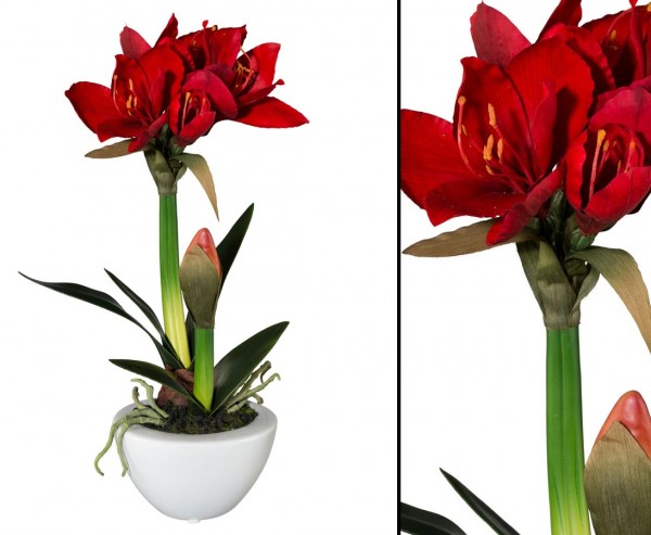 Amaryllis Kunstpflanze rot im Keramiktopf mit 43cm