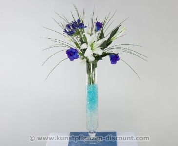 Kunstblumen Arrangement Lilien blau, Höhe 83cm