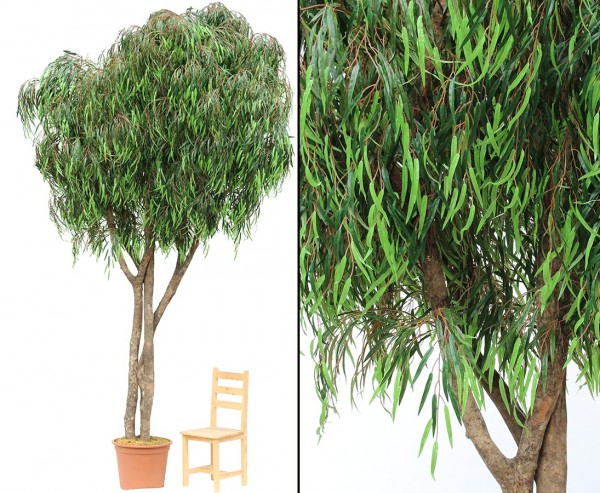Weiden Kunstbaum XL 400cm mit 9840 Textilfaser Blätter UV-sicher und Naturstämmen im Topf