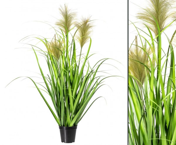 Gras künstlich mit 3 Binsen Blüten 90cm im Topf