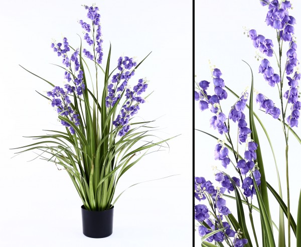 Glocken Kunstblume mit lila Blüten und Gras im Topf 105cm