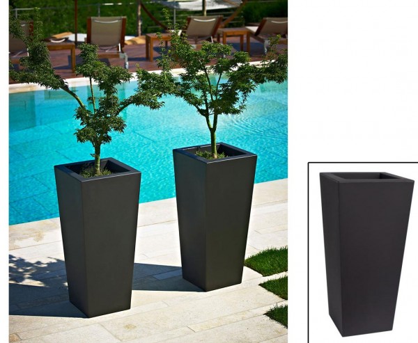 Hoher Übertopf 75cm Anthrazit farbig mit 35x35cm und Innenwanne