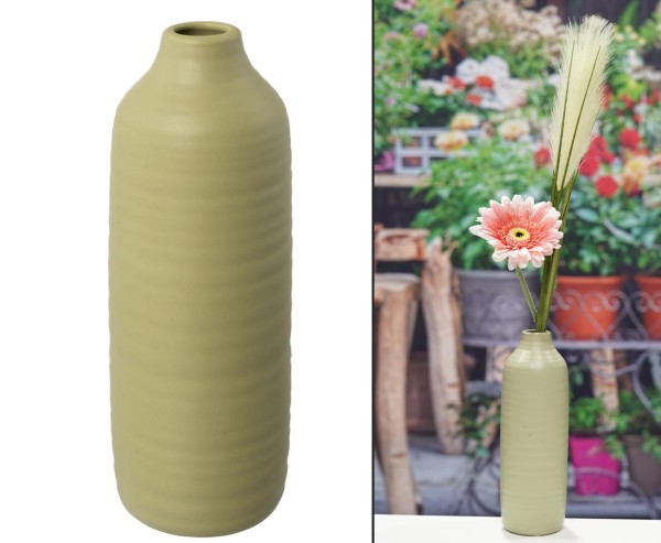 Blumenvase aus Keramik mit einer Höhe von 24cm in der Farbe grüner Tee