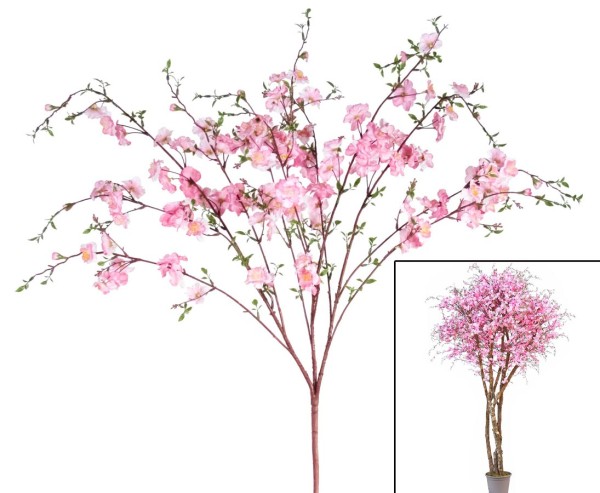 Pfirsichblütenzweig 107cm mit 116 künstlichen rosafarbigen Blüten