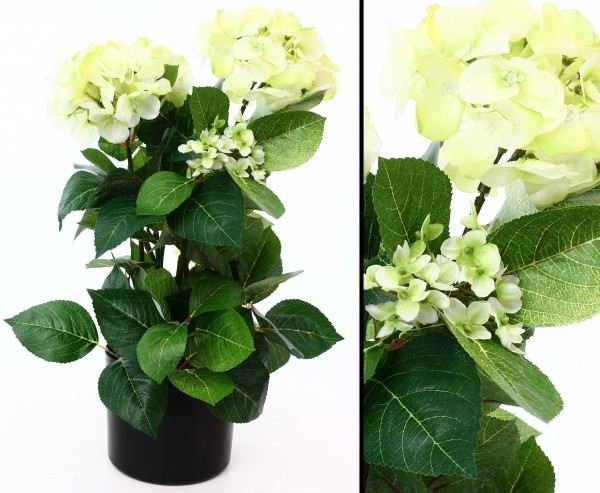 Künstliche Hortensie im Topf, 50cm hoch mit lemon farbigen Blüten