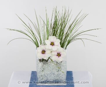 Anemonen-Gras Arrangement, weiß, Höhe 60cm