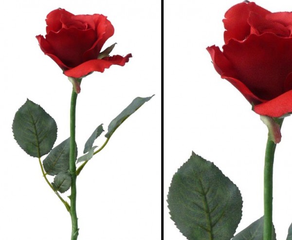 Kunstblumen, Rose Alice, mit 2 Äste und rot farbiger Blüte, Länge 58cm, Durch. 8cm
