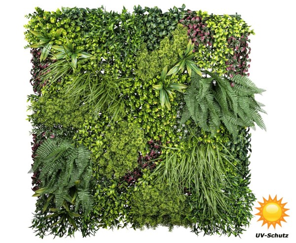 Künstliche Wandverkleidung 100x100cm ein Mix aus Farnen und Moosen "Green Wonder" UV-beständig