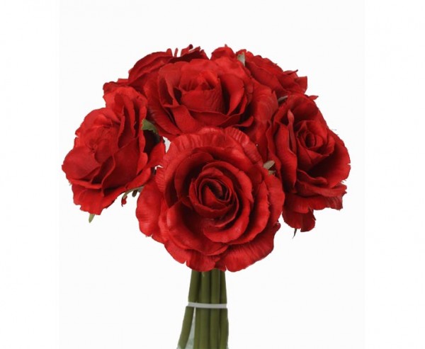 Rosenstrauß, mit 6 Kunstblumen mit roter Blüte, Länge 20cm