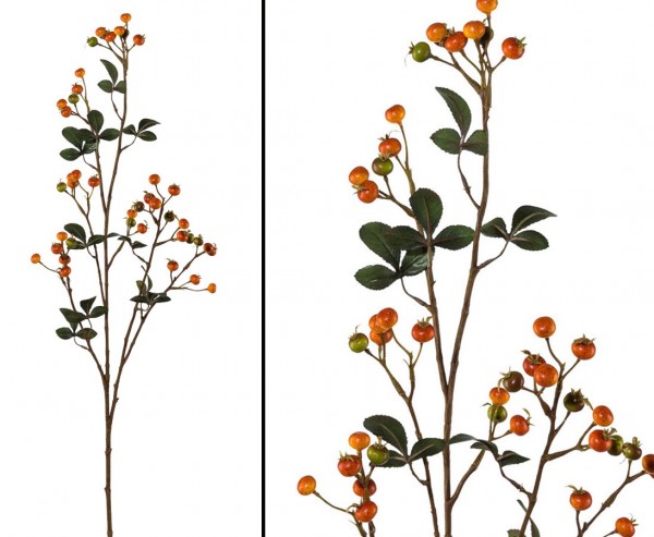 Hagebuttenzweig künstlich 106cm mit orangen Früchten