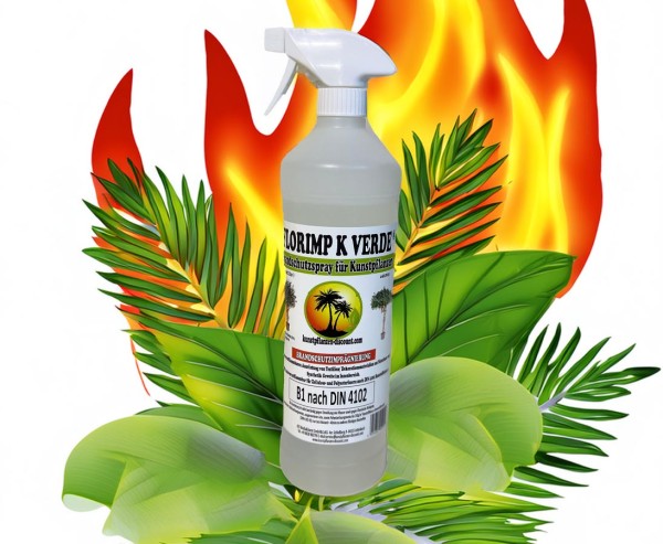 Brandschutzspray für Dekopflanzen aus Natur und Polyesterfaser Gewebe B1 in Sprühflasche mit 1Liter