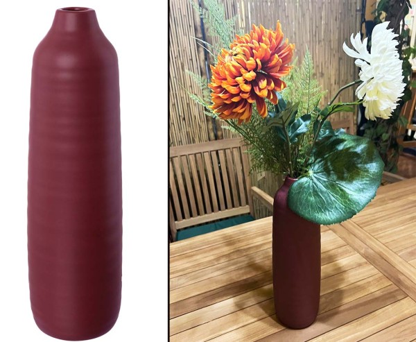 Vase aus Keramik Farbe weinrot mit einem Durchmesser von 11cm und Höhe 40cm