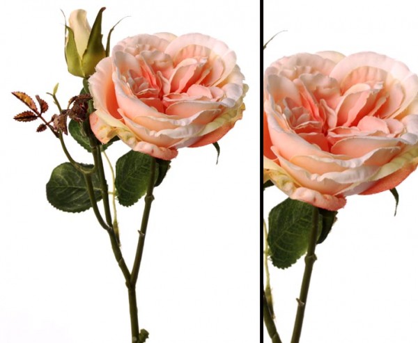 Kunstblume Rose mit weiß rosa farbiger Blüte, Länge 38cm