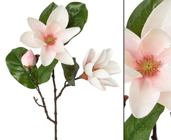 Magnolie Kunstblume 70cm mit rosa-weiß farbigen Blüten