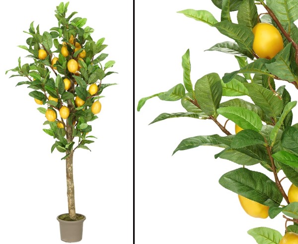 Zitronen Kunstbaum 150cm mit 28 Früchte und Naturstamm